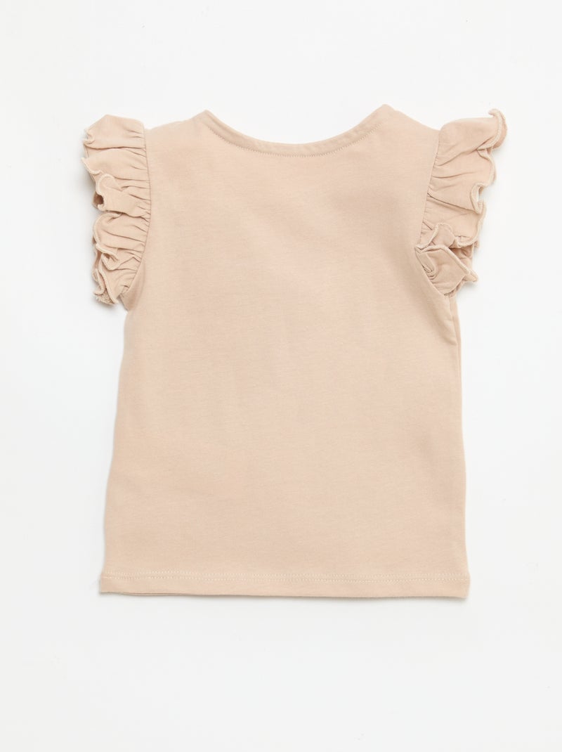 T-shirt de malha com mangas curtas com folhos Bege - Kiabi