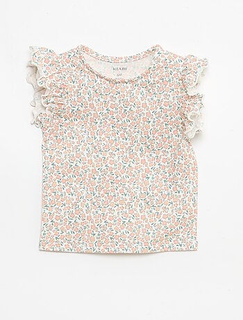 T-shirt de malha com mangas curtas com folhos