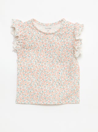 T-shirt de malha com mangas curtas com folhos