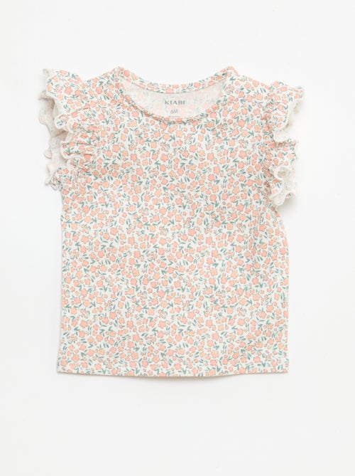 T-shirt de malha com mangas curtas com folhos - Kiabi