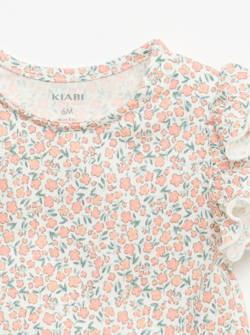 T-shirt de malha com mangas curtas com folhos Branco - Kiabi