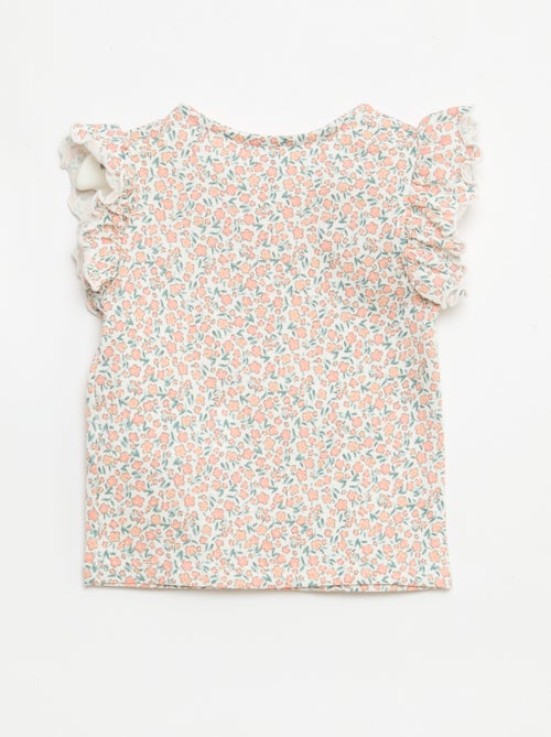 T-shirt de malha com mangas curtas com folhos - Kiabi