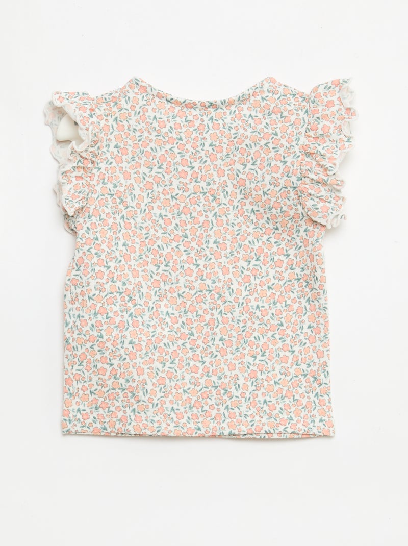 T-shirt de malha com mangas curtas com folhos Branco - Kiabi