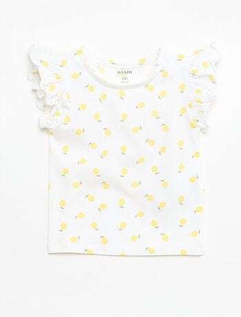 T-shirt de malha com mangas curtas com folhos