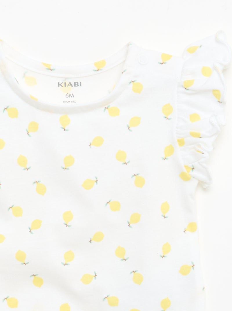 T-shirt de malha com mangas curtas com folhos Branco - Kiabi