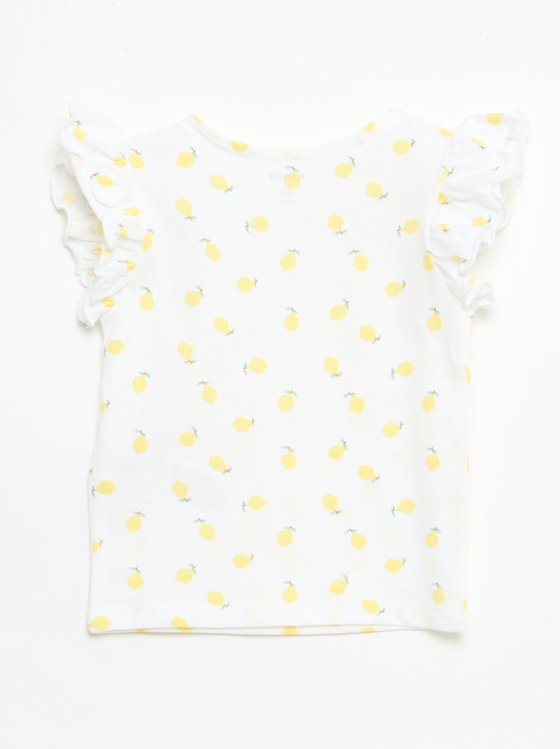 T-shirt de malha com mangas curtas com folhos Branco - Kiabi