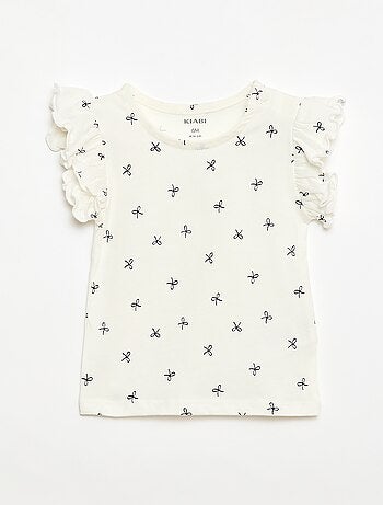 T-shirt de malha com mangas curtas com folhos