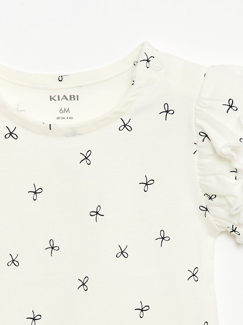 T-shirt de malha com mangas curtas com folhos Branco - Kiabi