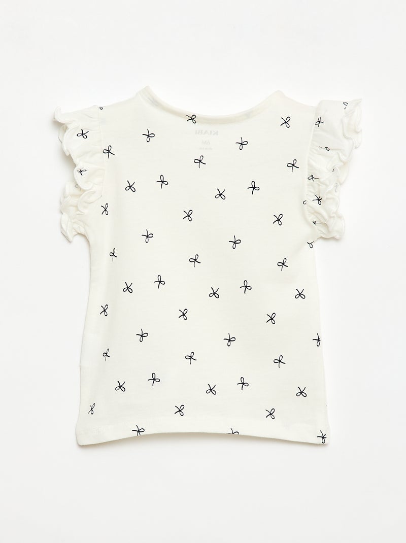 T-shirt de malha com mangas curtas com folhos Branco - Kiabi