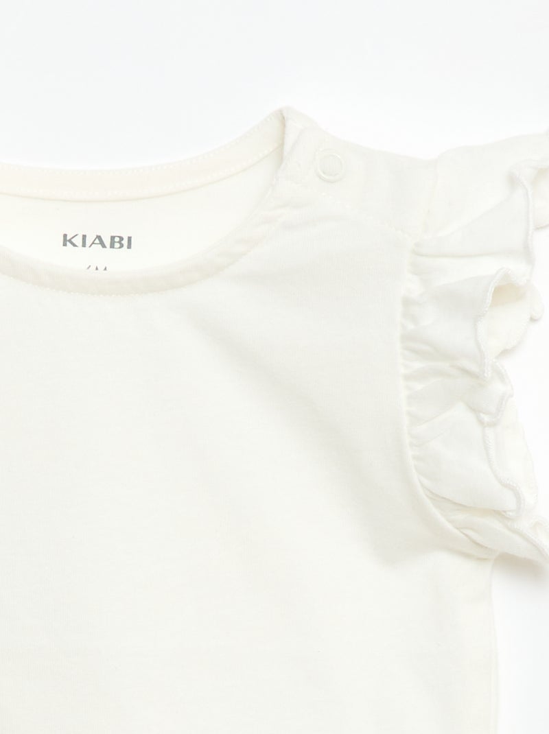 T-shirt de malha com mangas curtas com folhos Branco - Kiabi