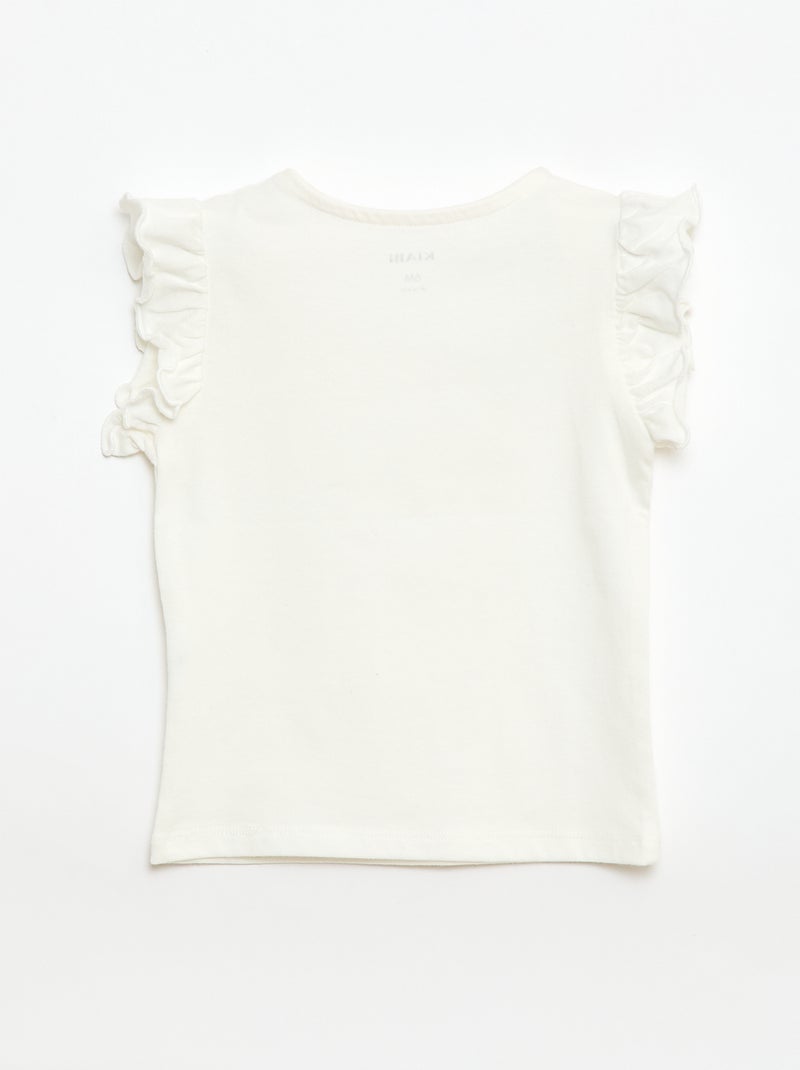 T-shirt de malha com mangas curtas com folhos Branco - Kiabi