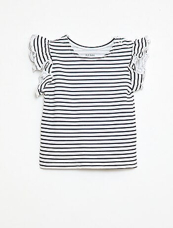 T-shirt de malha com mangas curtas com folhos