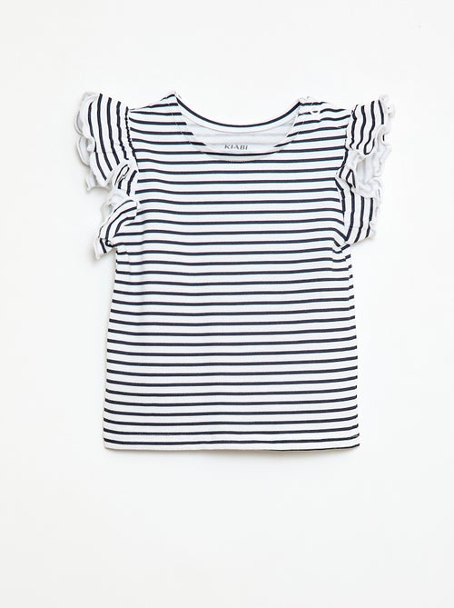 T-shirt de malha com mangas curtas com folhos - Kiabi