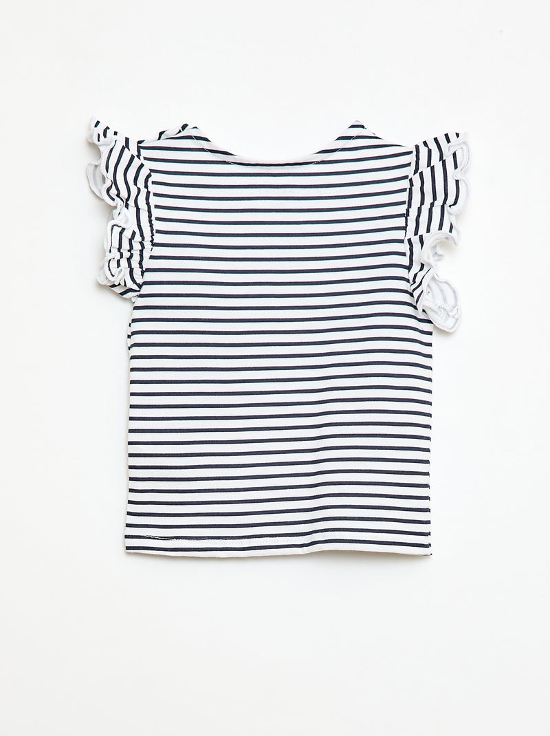 T-shirt de malha com mangas curtas com folhos Branco - Kiabi