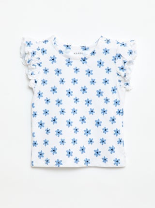 T-shirt de malha com mangas curtas com folhos