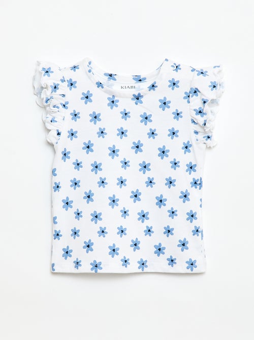 T-shirt de malha com mangas curtas com folhos - Kiabi