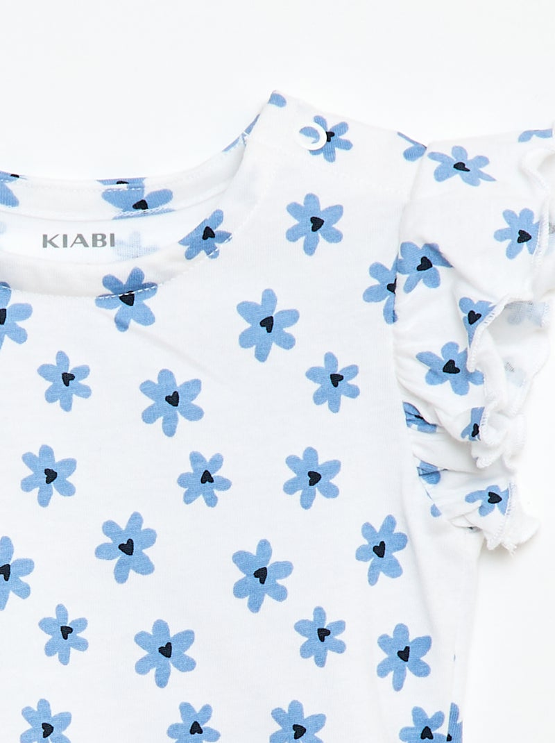 T-shirt de malha com mangas curtas com folhos Branco - Kiabi