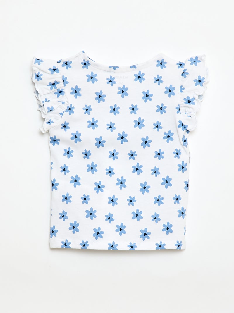 T-shirt de malha com mangas curtas com folhos Branco - Kiabi