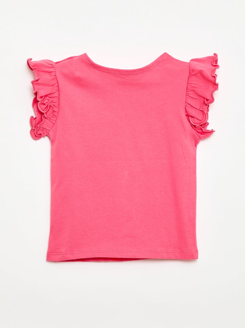 T-shirt de malha com mangas curtas com folhos Rosa - Kiabi