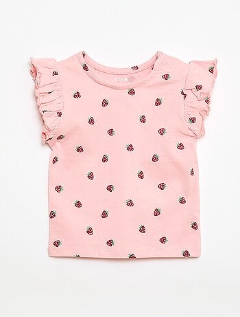 T-shirt de malha com mangas curtas com folhos