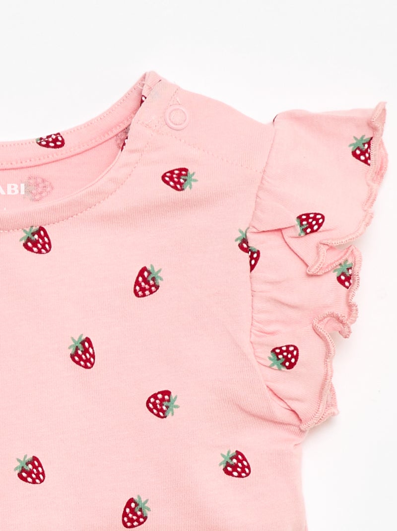 T-shirt de malha com mangas curtas com folhos Rosa - Kiabi