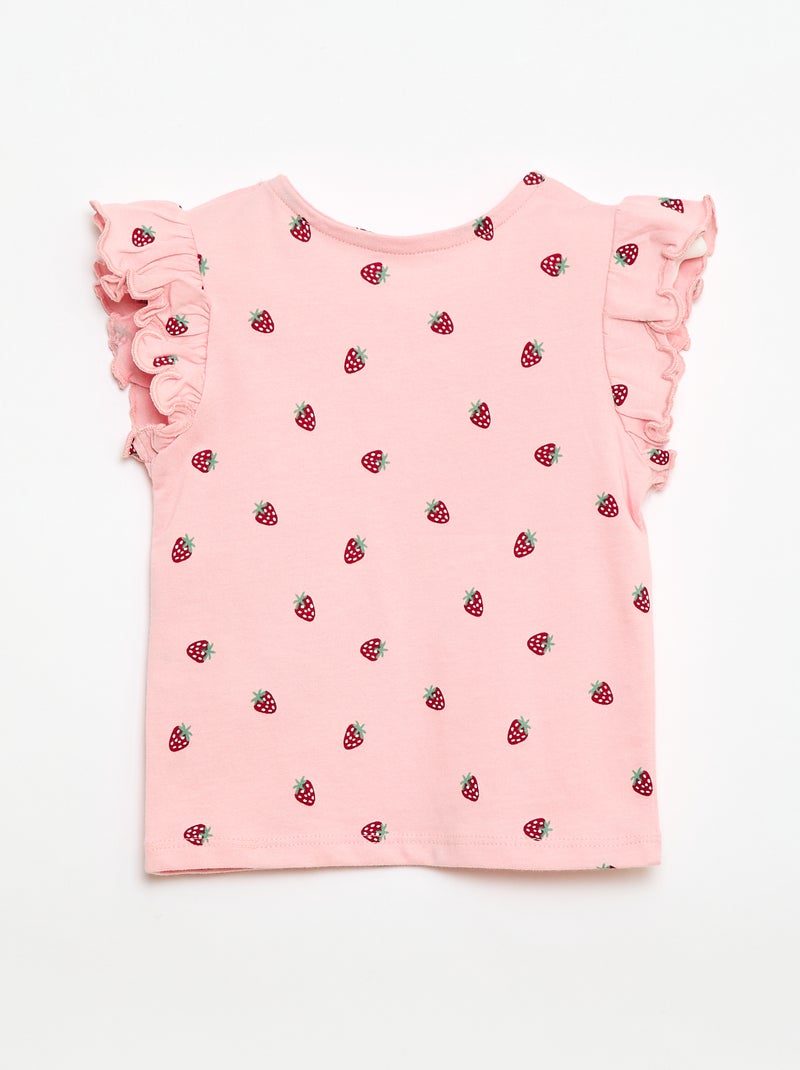 T-shirt de malha com mangas curtas com folhos Rosa - Kiabi