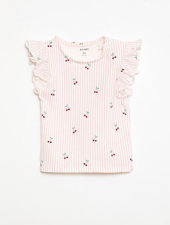 T-shirt de malha com mangas curtas com folhos