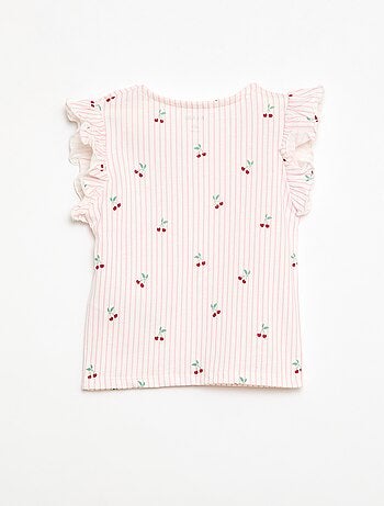 T-shirt de malha com mangas curtas com folhos