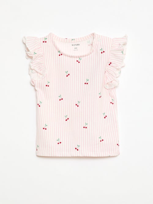 T-shirt de malha com mangas curtas com folhos - Kiabi