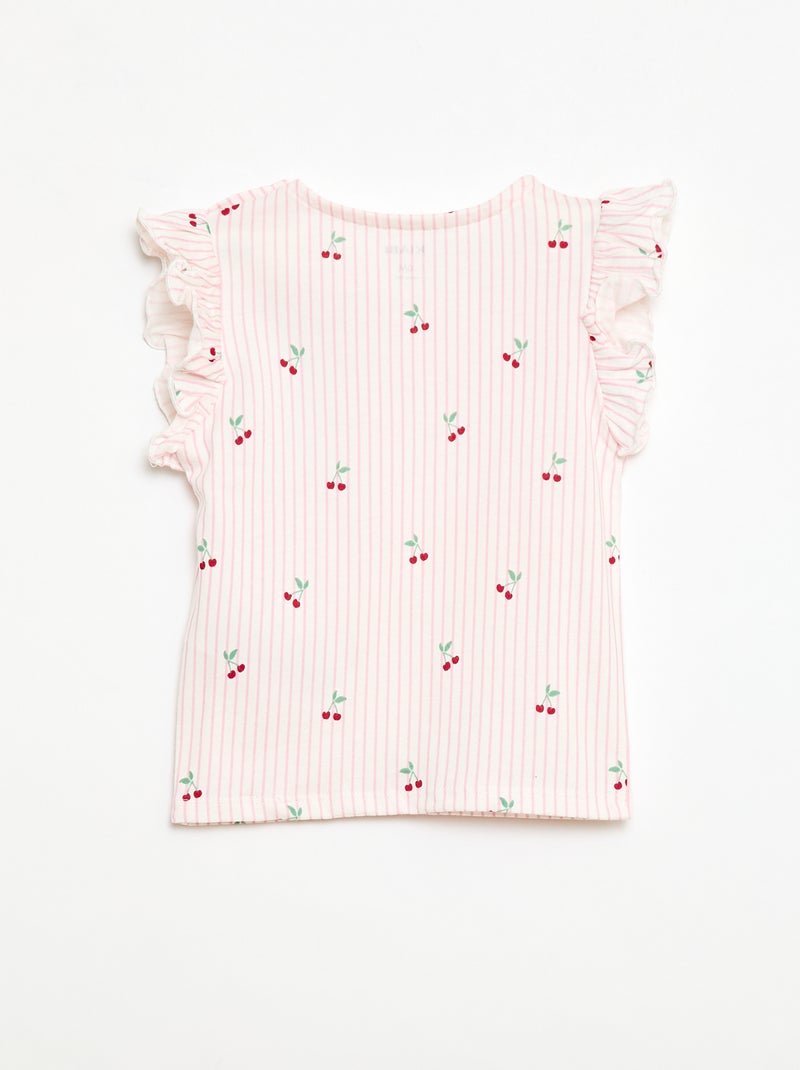 T-shirt de malha com mangas curtas com folhos Rosa - Kiabi