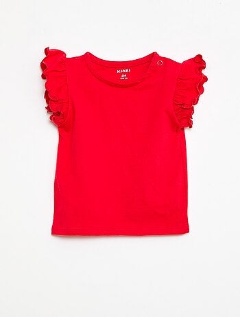 T-shirt de malha com mangas curtas com folhos