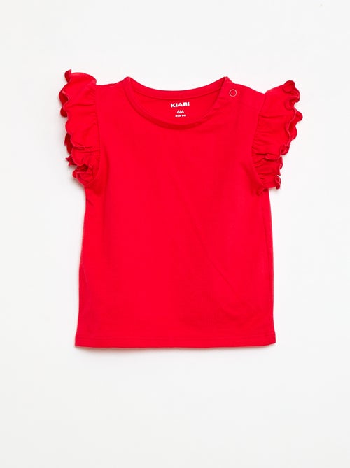 T-shirt de malha com mangas curtas com folhos - Kiabi