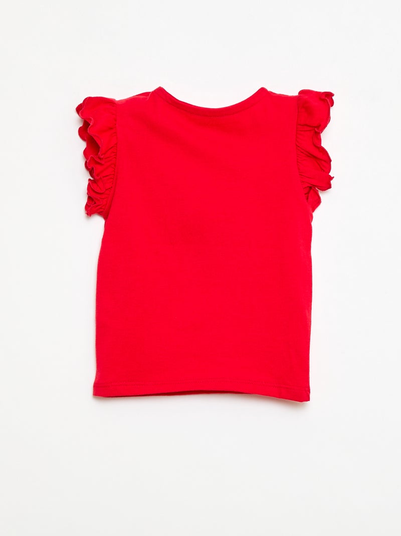 T-shirt de malha com mangas curtas com folhos Vermelho - Kiabi