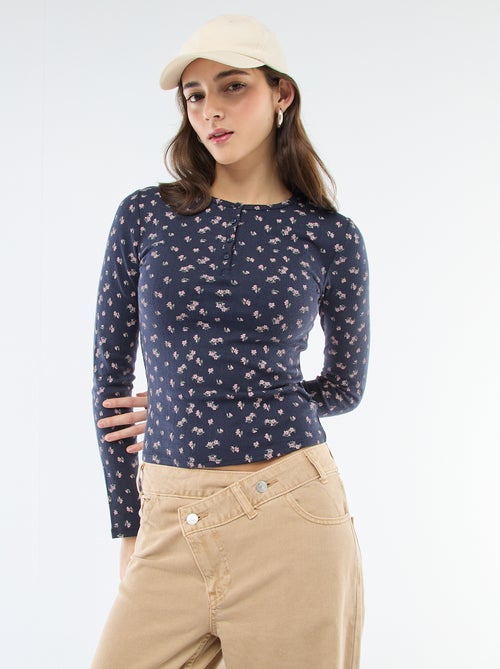 T-shirt de malha com padrão floral - Kiabi