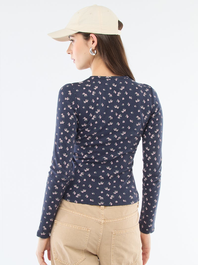 T-shirt de malha com padrão floral Azul - Kiabi