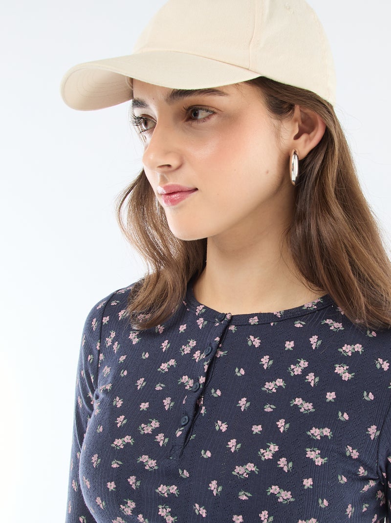 T-shirt de malha com padrão floral Azul - Kiabi