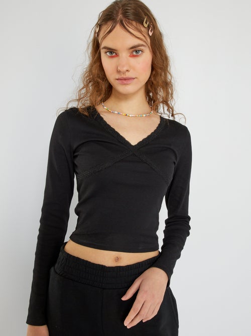 T-shirt de malha com renda de fantasia - Kiabi