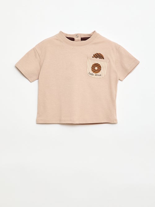 T-shirt de malha de manga curta com bolso no peito estampado - Kiabi