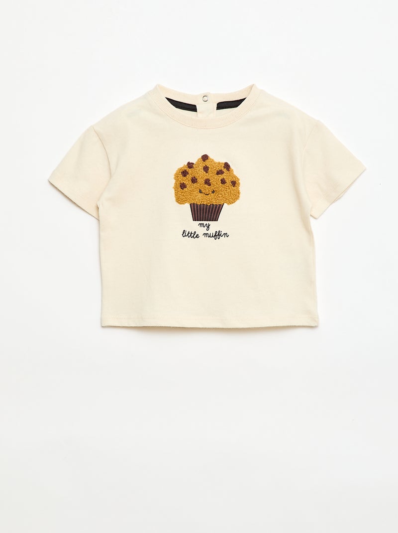 T-shirt de malha de manga curta com bolso no peito estampado Branco - Kiabi