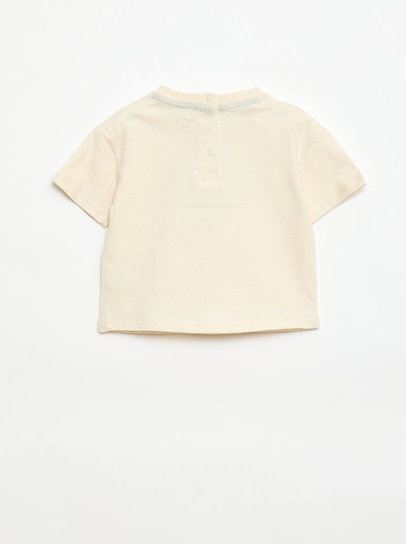 T-shirt de malha de manga curta com bolso no peito estampado Branco - Kiabi