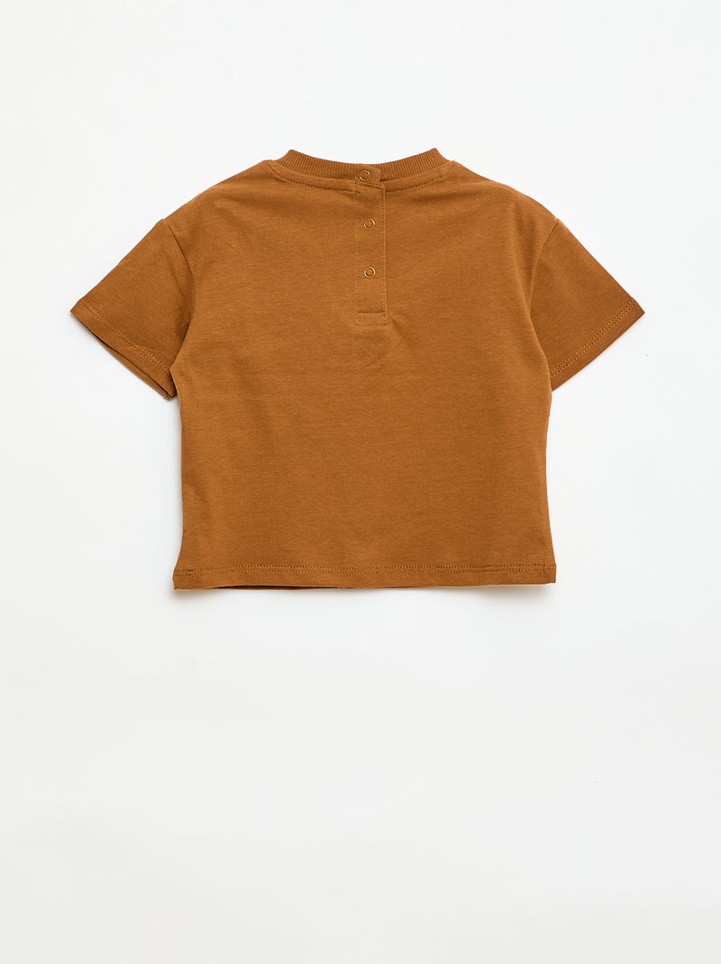 T-shirt de malha de manga curta com bolso no peito estampado Castanho - Kiabi