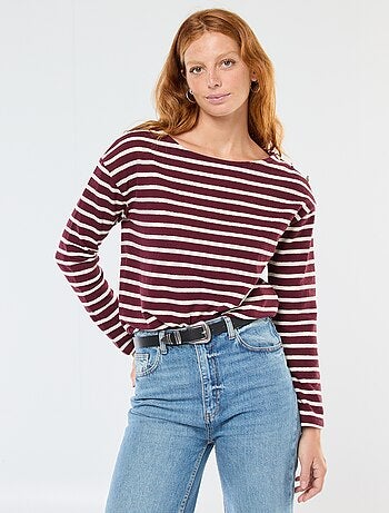T-shirt de malha grossa de mangas compridas com riscas all-over