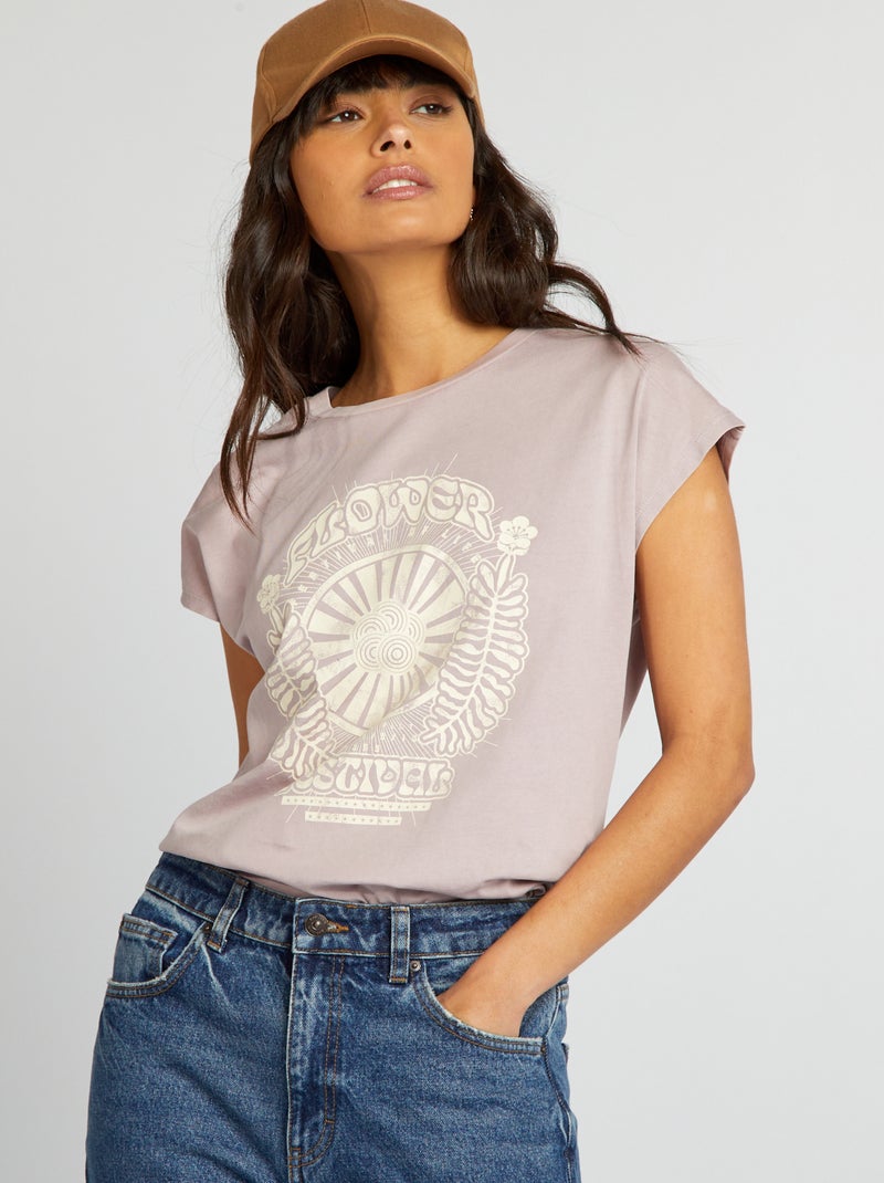 T-shirt de malha jersey 'rock' BEGE - Kiabi
