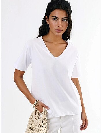 T-shirt de malha lisa com decote em v busem