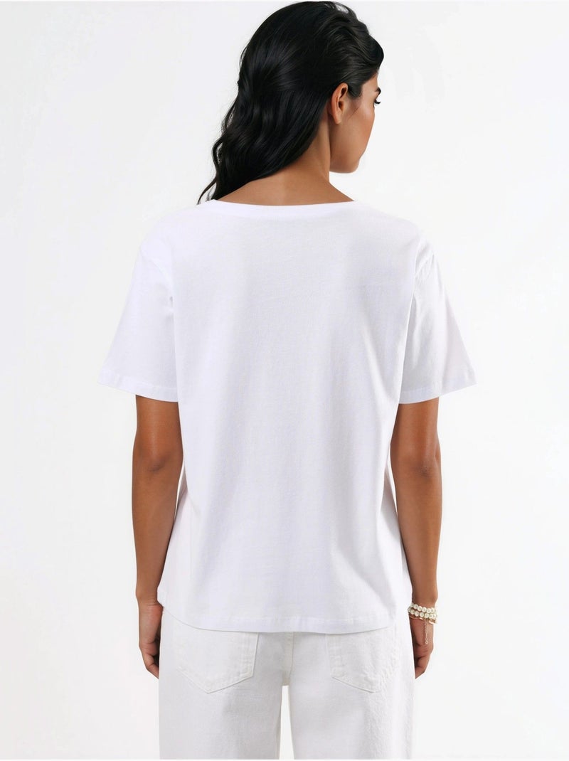 T-shirt de malha lisa com decote em v busem Branco - Kiabi
