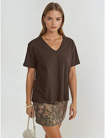 T-shirt de malha lisa com decote em v busem