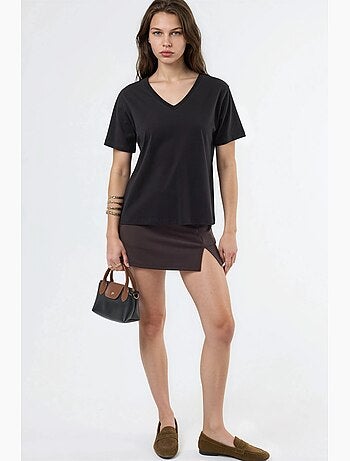 T-shirt de malha lisa com decote em v busem