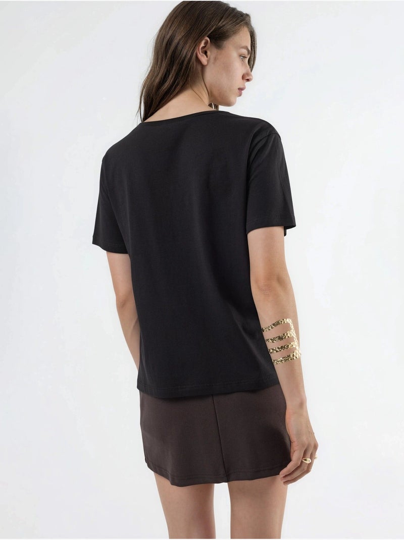 T-shirt de malha lisa com decote em v busem Preto - Kiabi