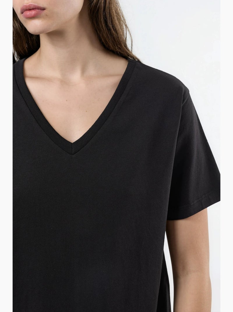 T-shirt de malha lisa com decote em v busem Preto - Kiabi