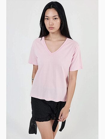 T-shirt de malha lisa com decote em v busem